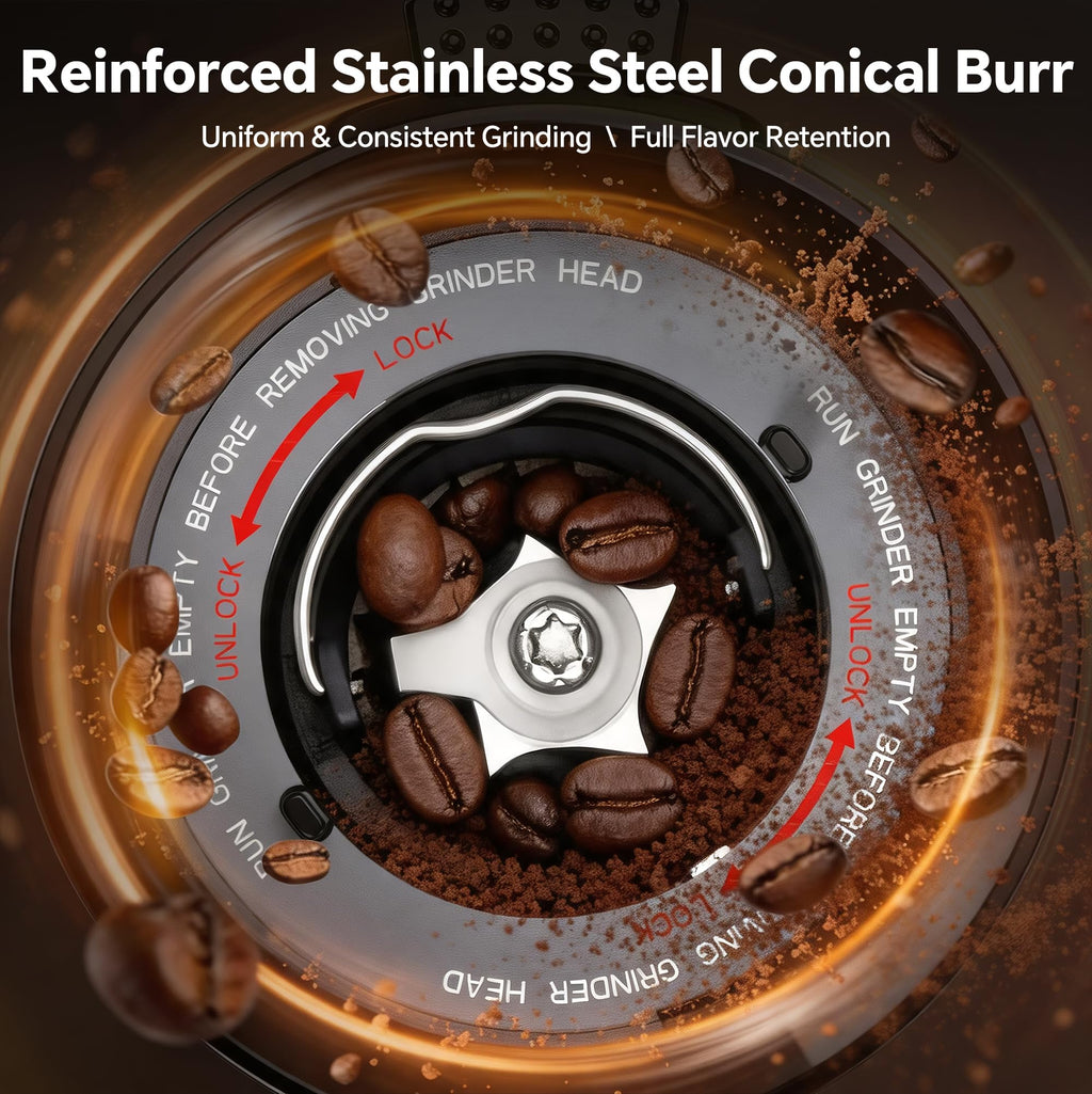 Conical Burr Coffee Grinder, 51 Grind Settings, 1-12 Cups, Stainless Steel U30155