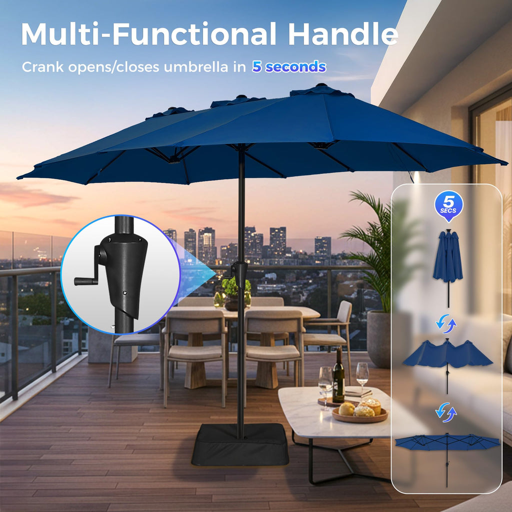 13FT Double Sided Navy Blue Patio Umbrella with Base H732