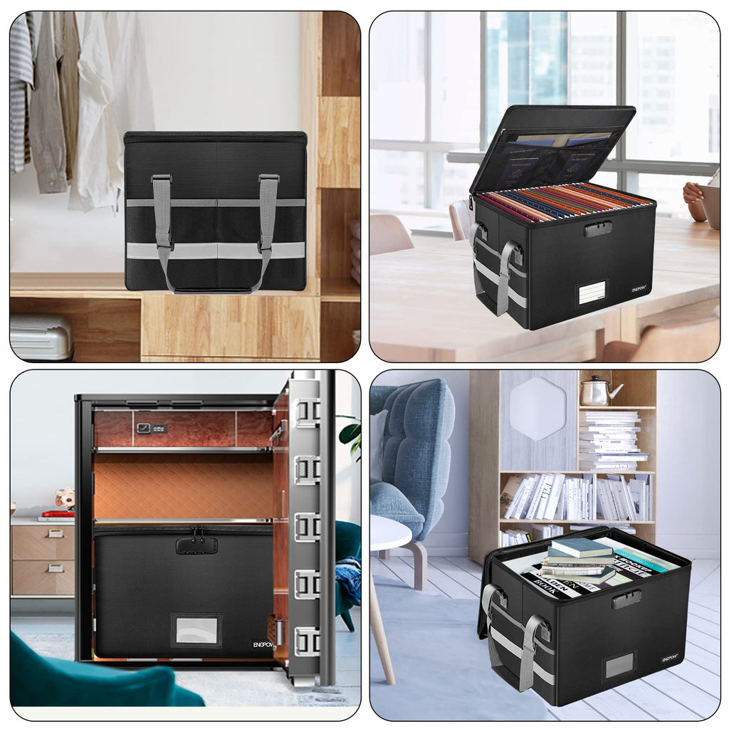 Black Fireproof Collapsible File Box with Lock L541