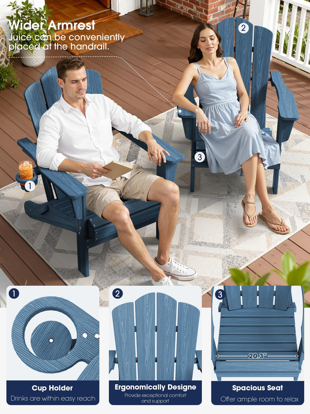 Folding Adirondack Chair Set of 2 with Cup Holder T99497