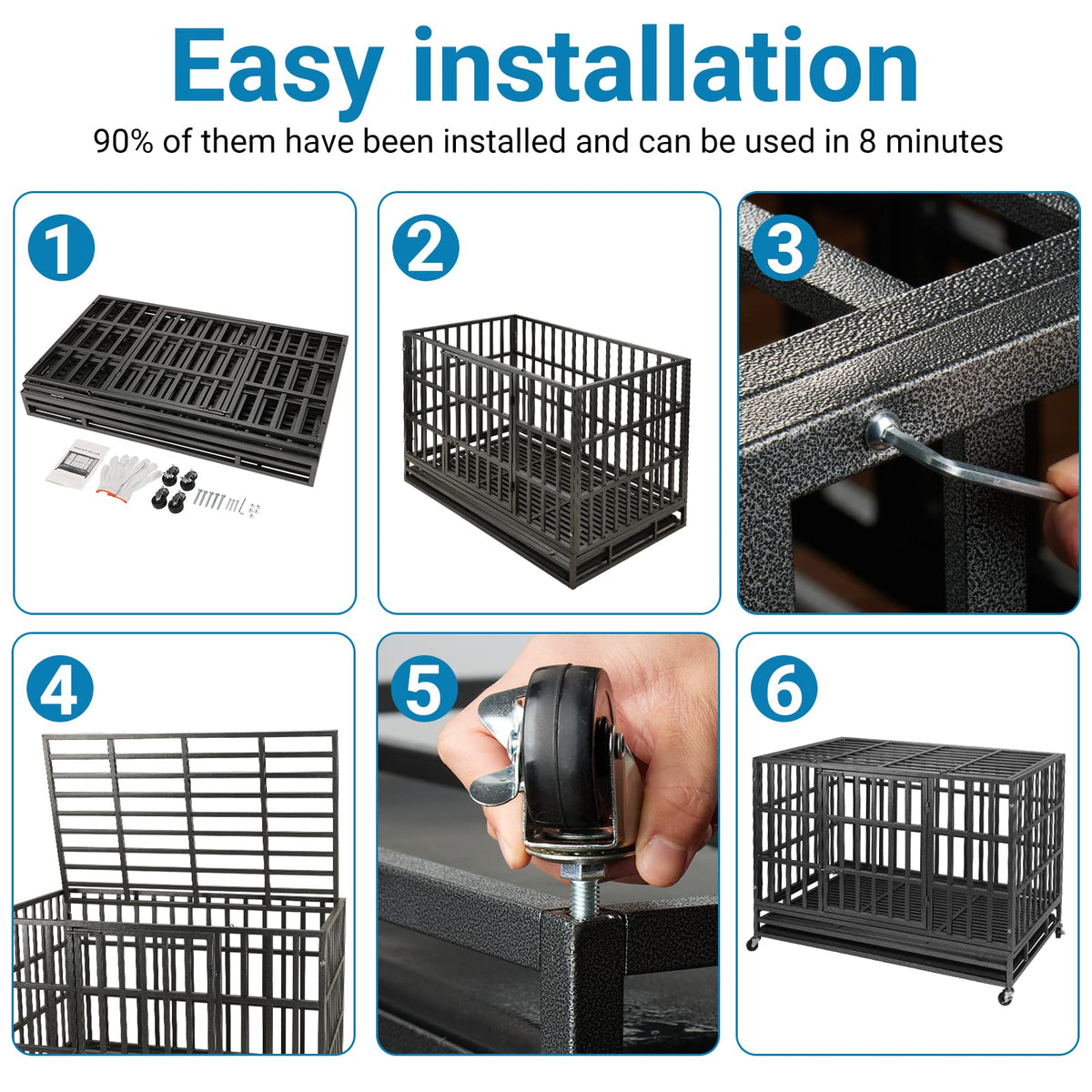 48 Inch Heavy Duty Dog Crate Kennel with Wheels W840