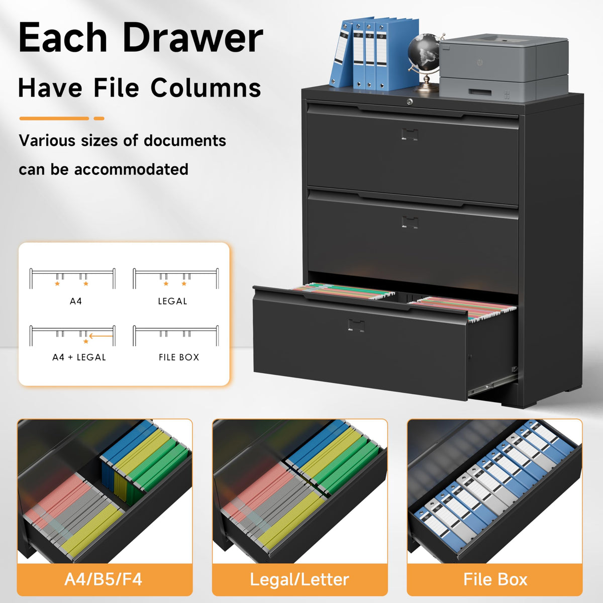 3 Drawer Metal File Cabinet with Lock X629239