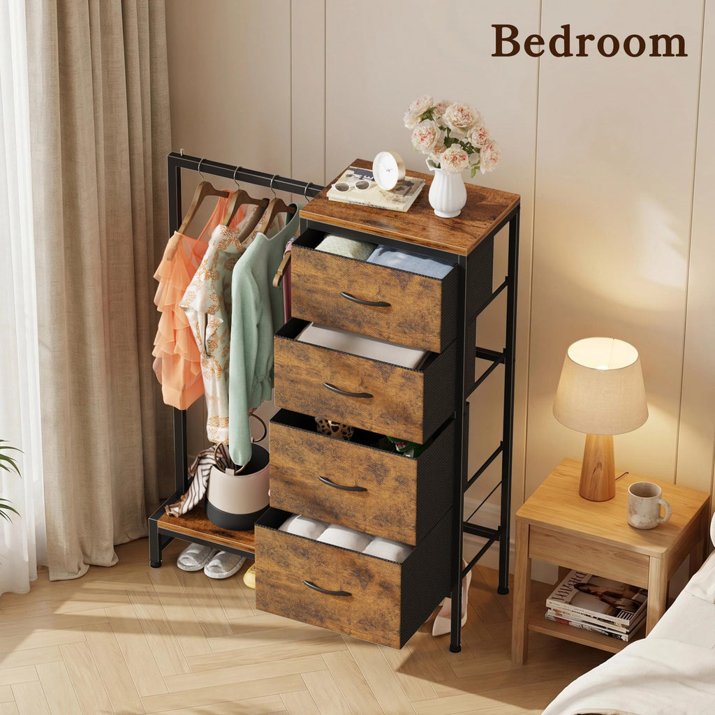 Tall Dresser with Hanging Rack, 4 Drawers Q977927