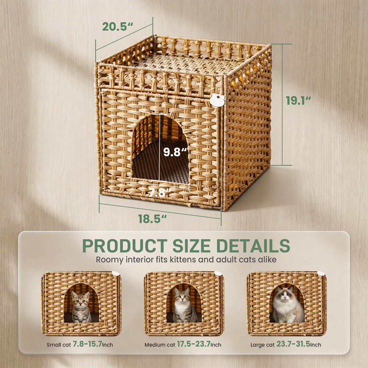 Rattan Cat Litter Box Enclosure Cabinet with Mat B153