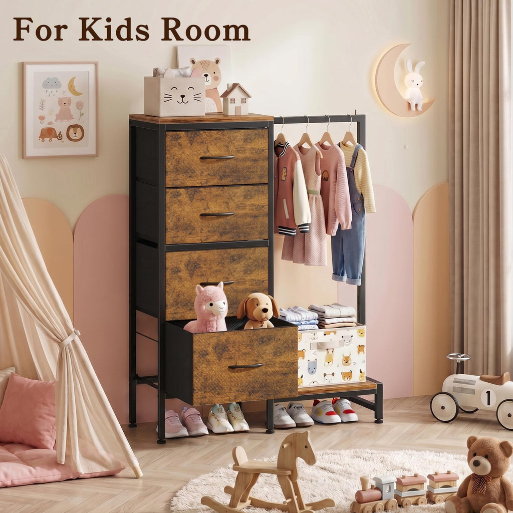 Tall Dresser with Hanging Rack, 4 Drawers Q977927