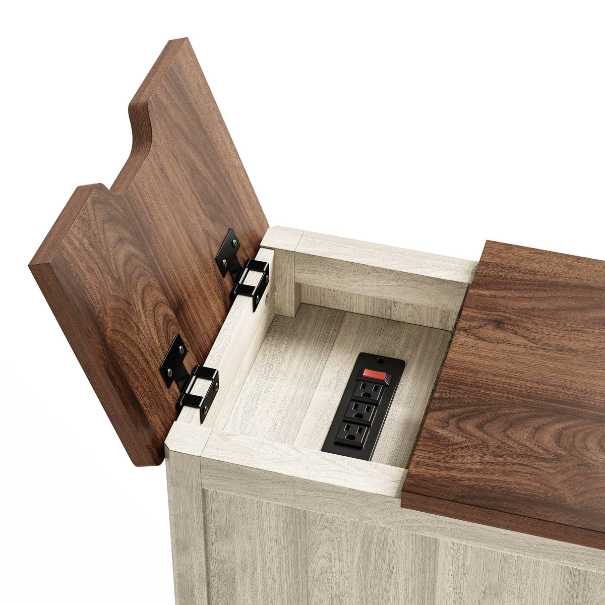 Charging End Table with USB Ports, Wooden Door, Washed Grey T7239