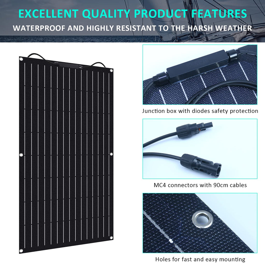 100W 12V ETFE Monocrystalline Flexible Solar Panel Kit 30A PWM M132295