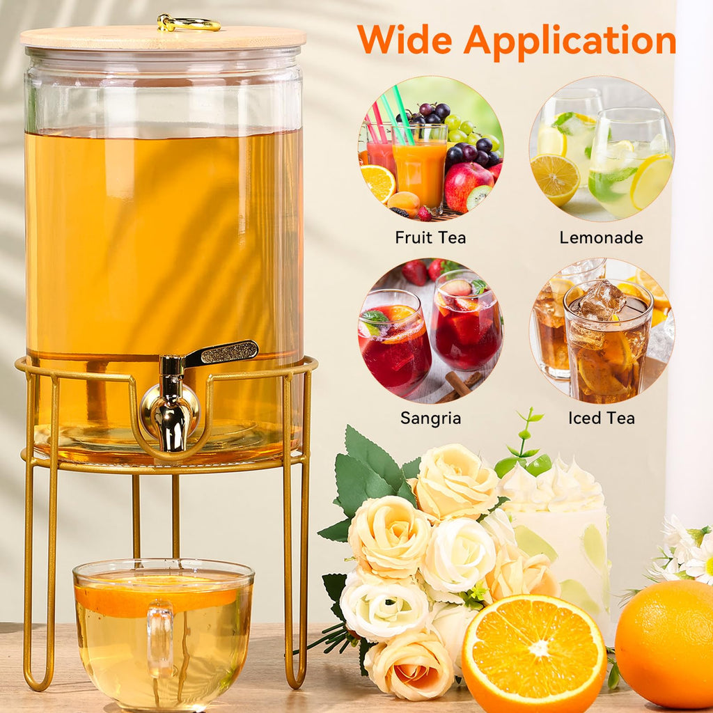 1 Gallon Glass Beverage Dispenser with Spigot, 2 Pack W452