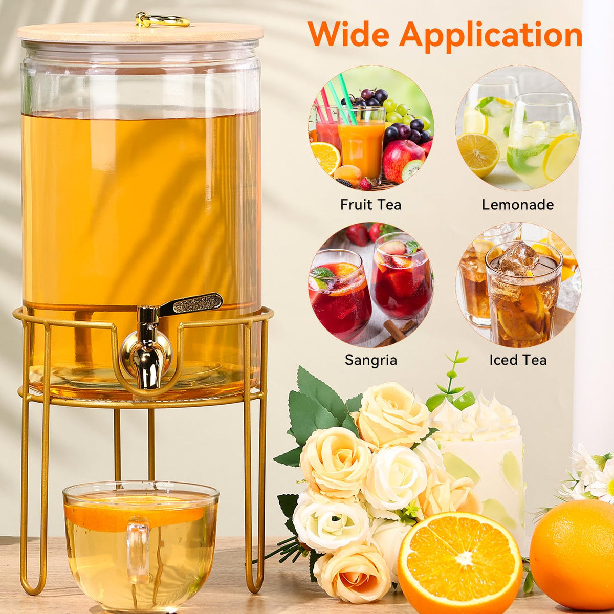 1 Gallon Glass Beverage Dispenser with Spigot, 2 Pack W452