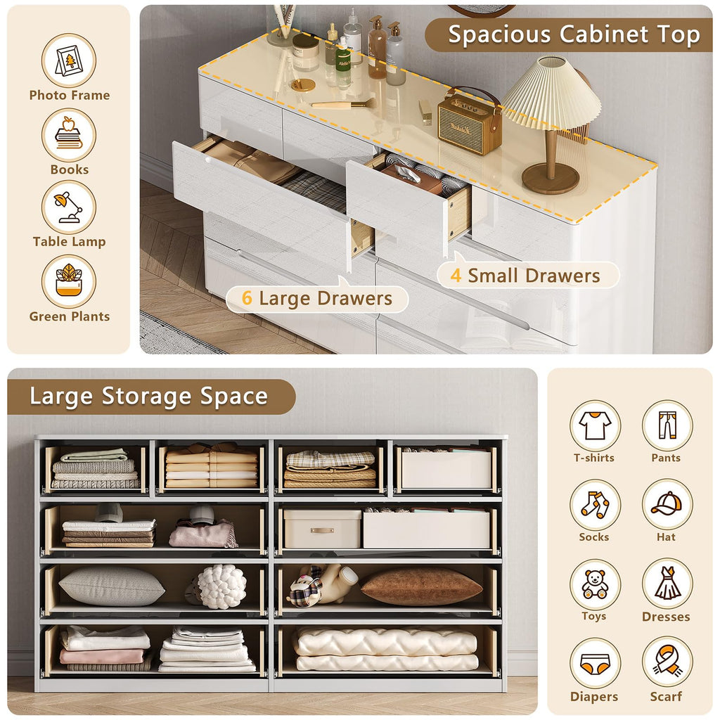 White 10 Drawer Dresser P9892