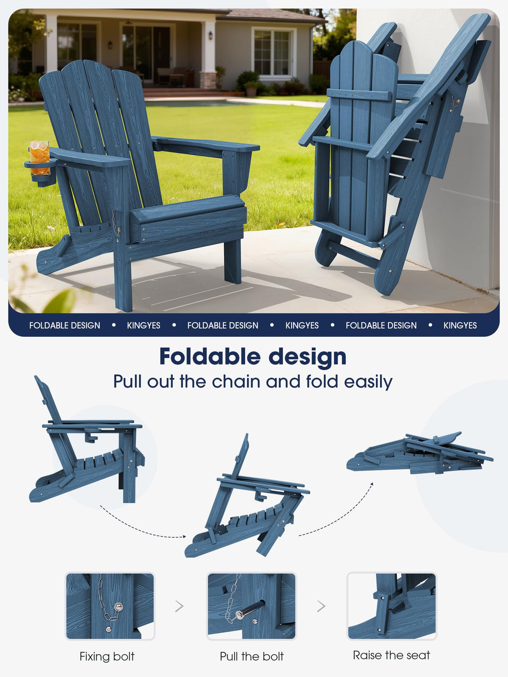 Folding Adirondack Chair Set of 2 with Cup Holder T99497