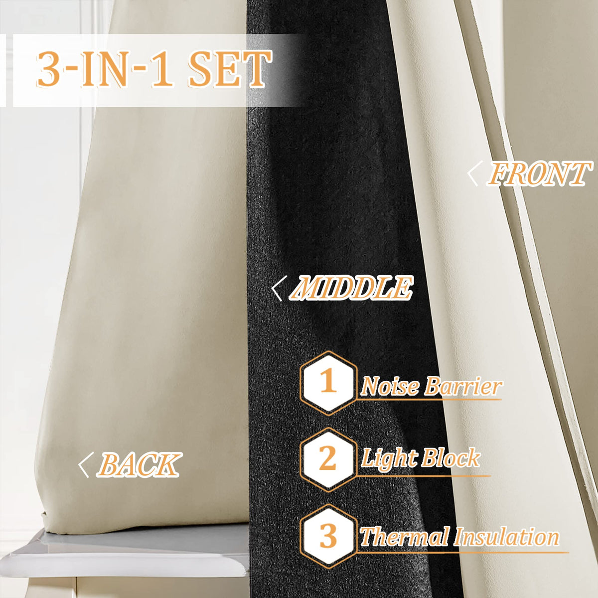 3-in-1 Blackout Room Divider Curtains D44374
