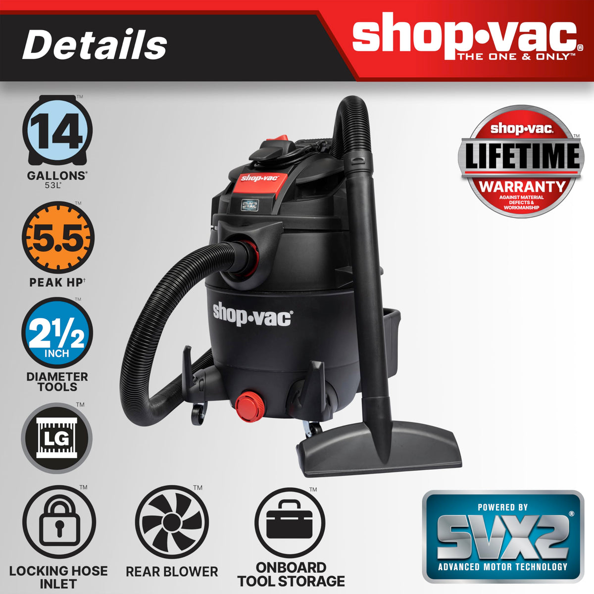 14-Gallon 5.5 Peak HP Wet/Dry Vac with Blower O320446