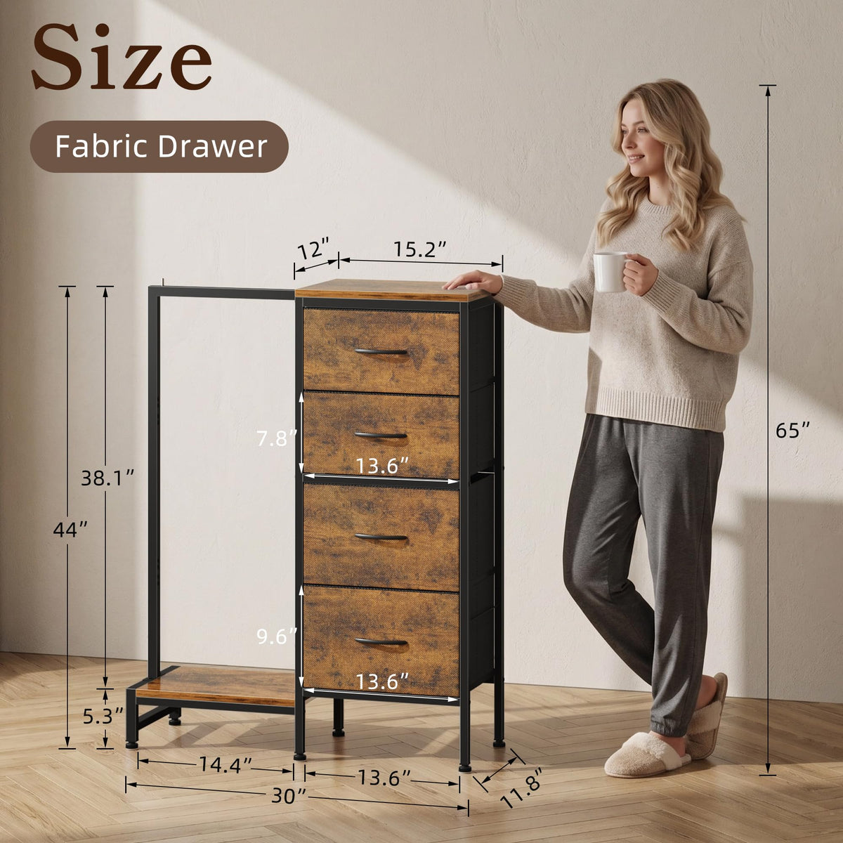 Tall Dresser with Hanging Rack, 4 Drawers Q977927