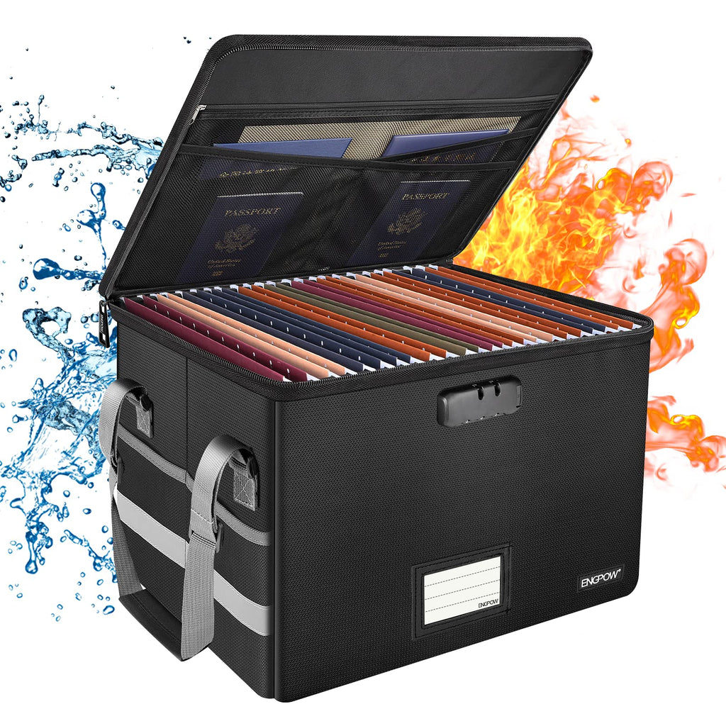 Black Fireproof Collapsible File Box with Lock L541