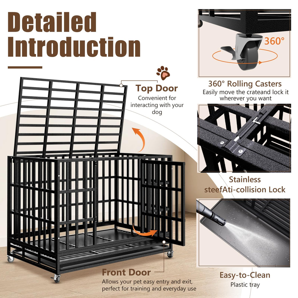 48 Inch Heavy Duty Dog Crate Kennel with Wheels W840