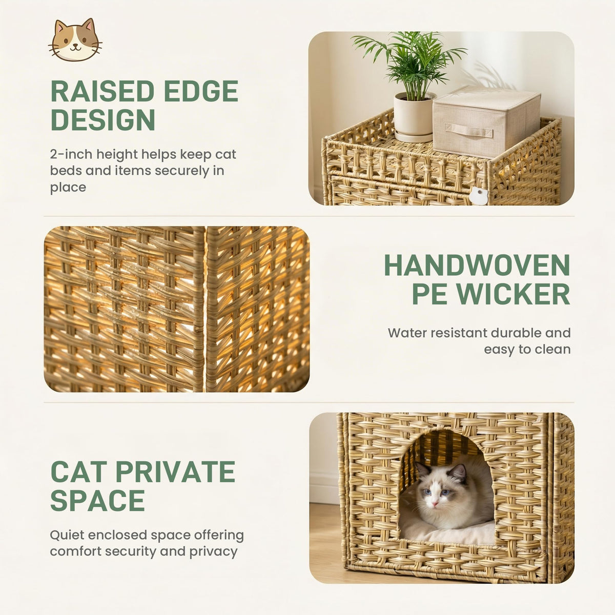 Rattan Cat Litter Box Enclosure Cabinet with Mat B153