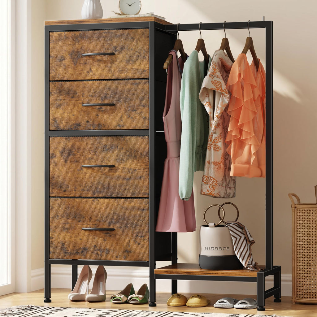 Tall Dresser with Hanging Rack, 4 Drawers Q977927
