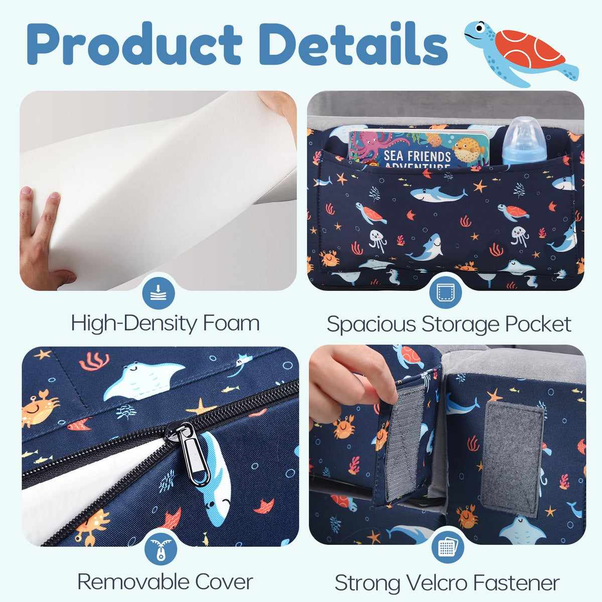 2-in-1 Foldable Toddler Travel Bed with Foam Safety Rails S478