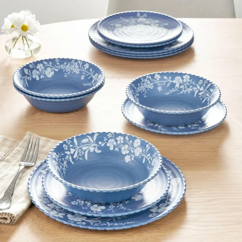 12-Piece Bamboo Melamine Dinnerware Set, Service for 4, Blue G203