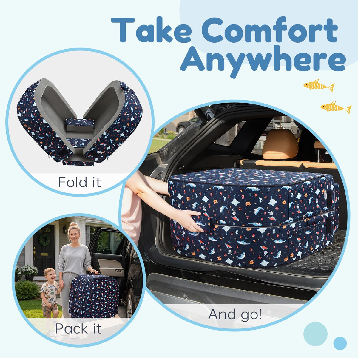 2-in-1 Foldable Toddler Travel Bed with Foam Safety Rails S478