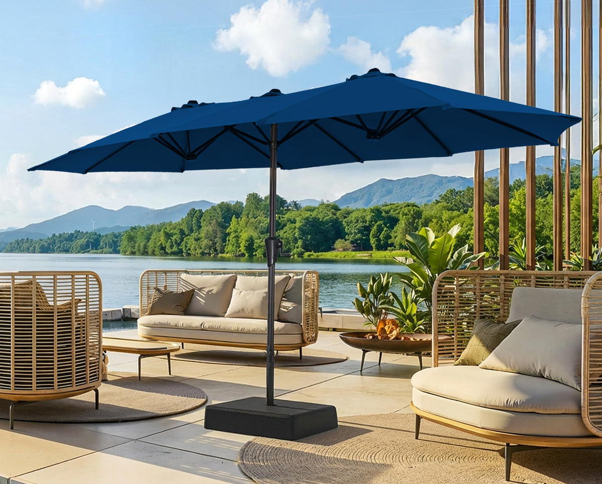 13FT Double Sided Navy Blue Patio Umbrella with Base H732