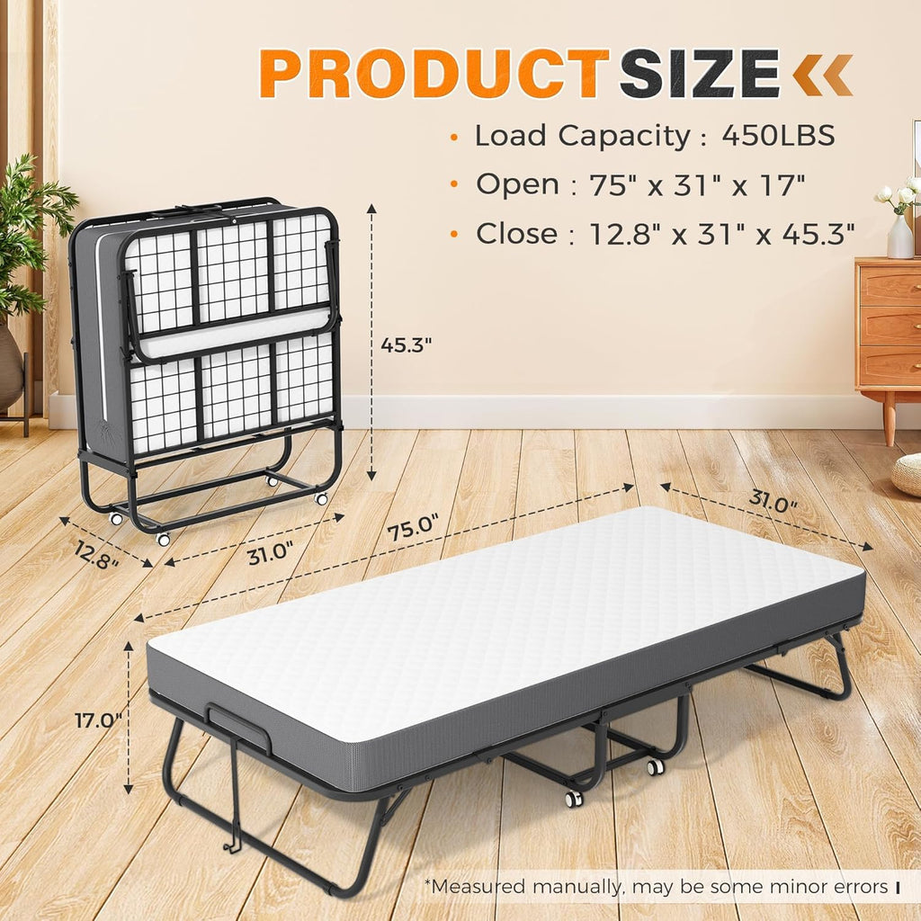 Folding Guest Bed Single Size with 5 Inch Memory Foam Mattress Y880359