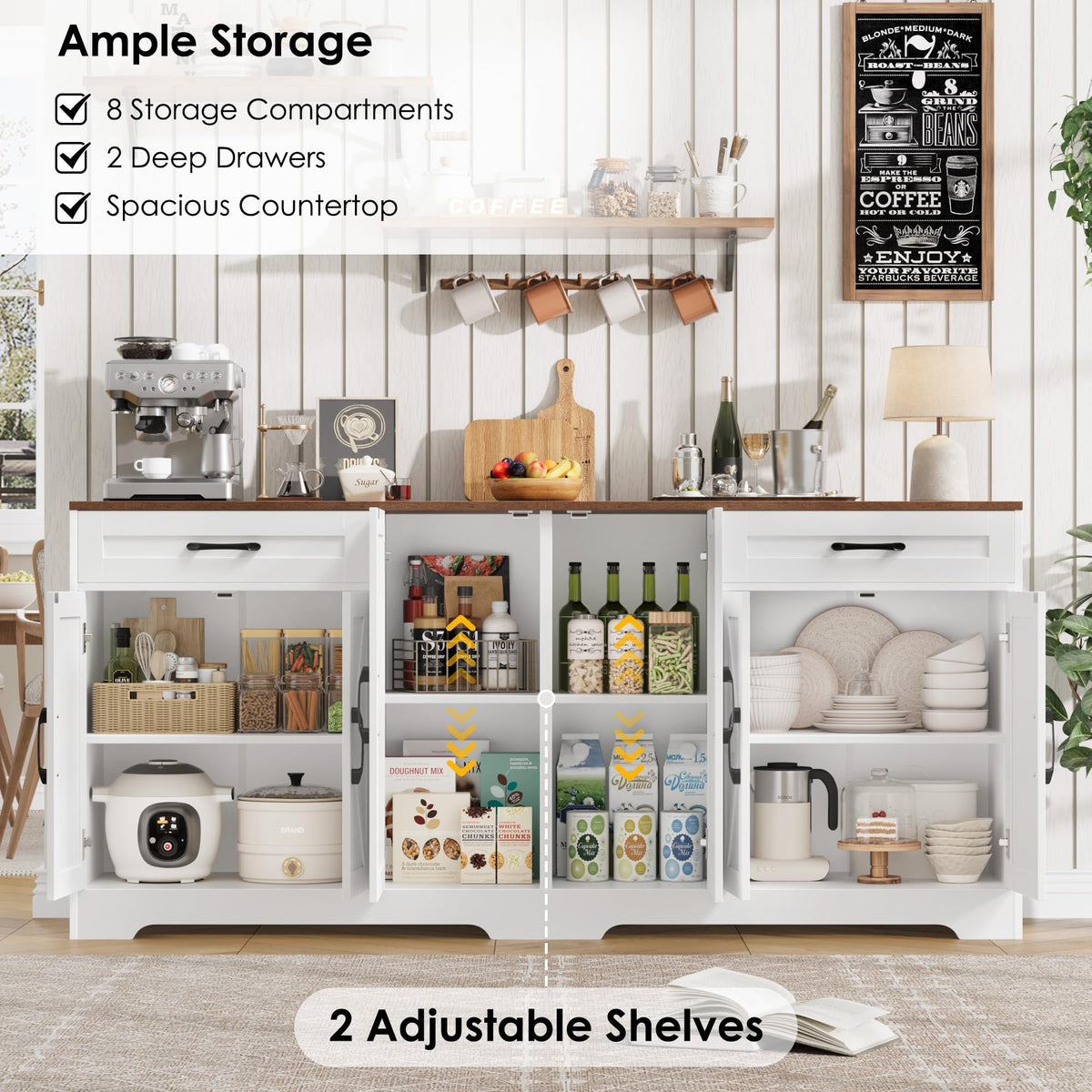 71” Large Kitchen Buffet Cabinet with Adjustable Shelves X879