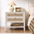 White Rattan Nightstand with 2 Drawers A37556