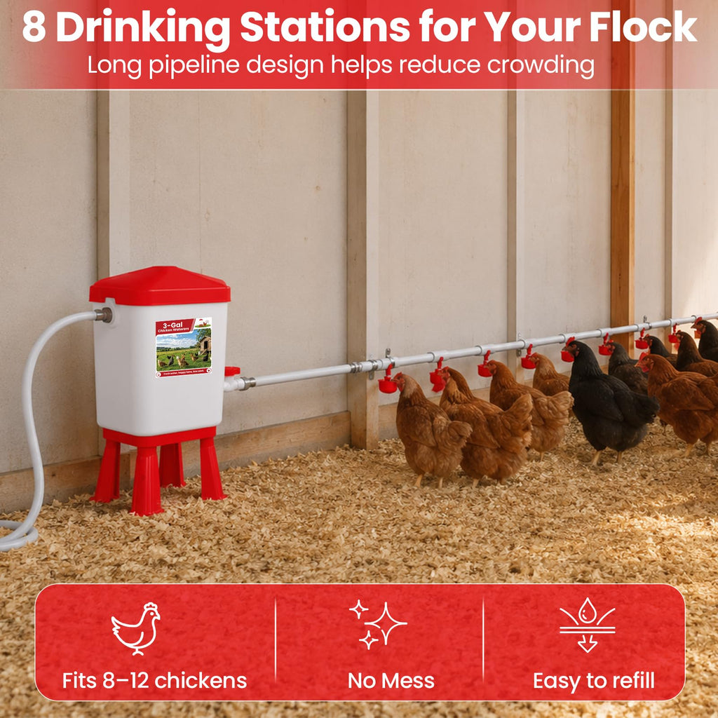 Automatic Chicken Waterer System with 8 Drinking Cups W226