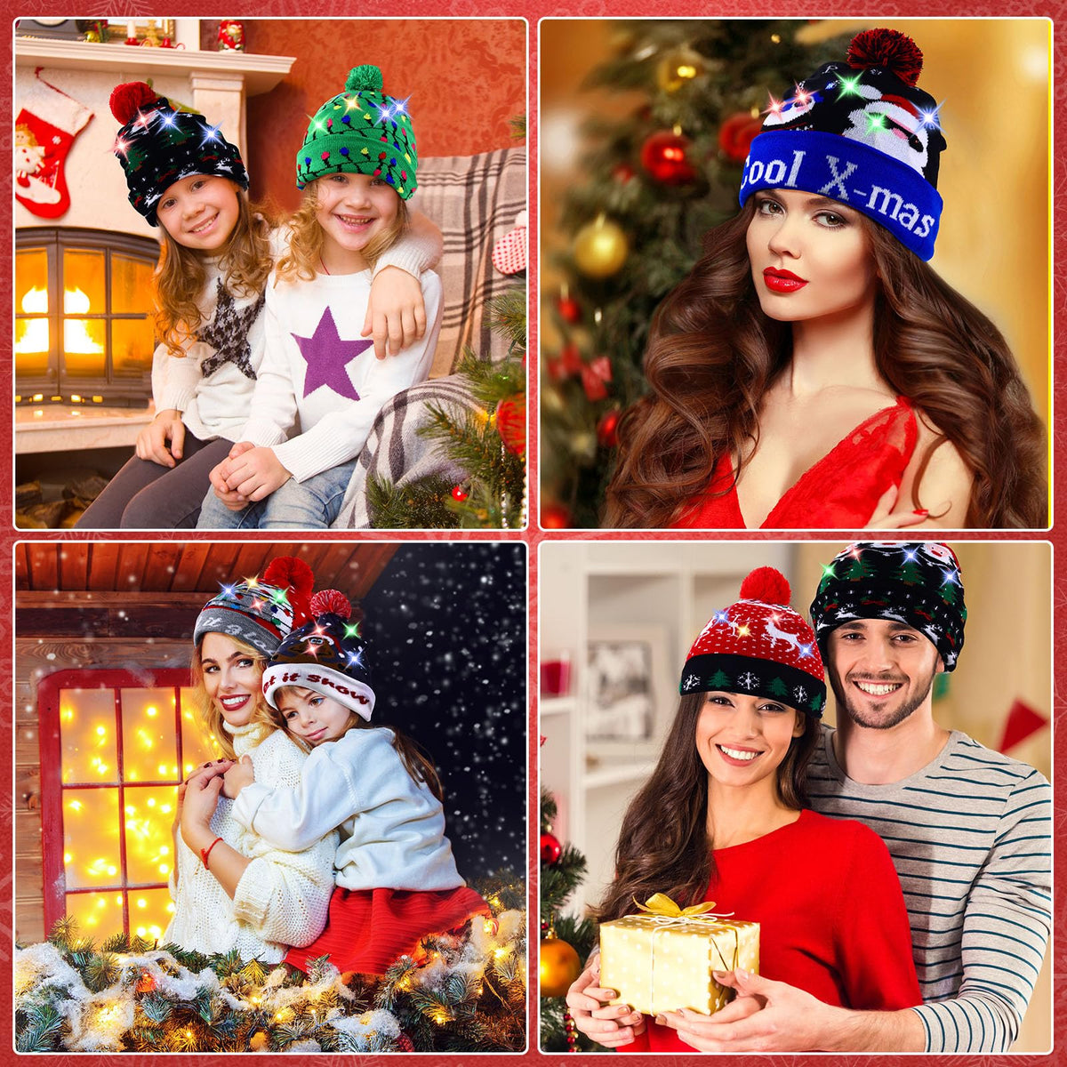 Light Up Christmas Hats Bulk LED Beanies Q251