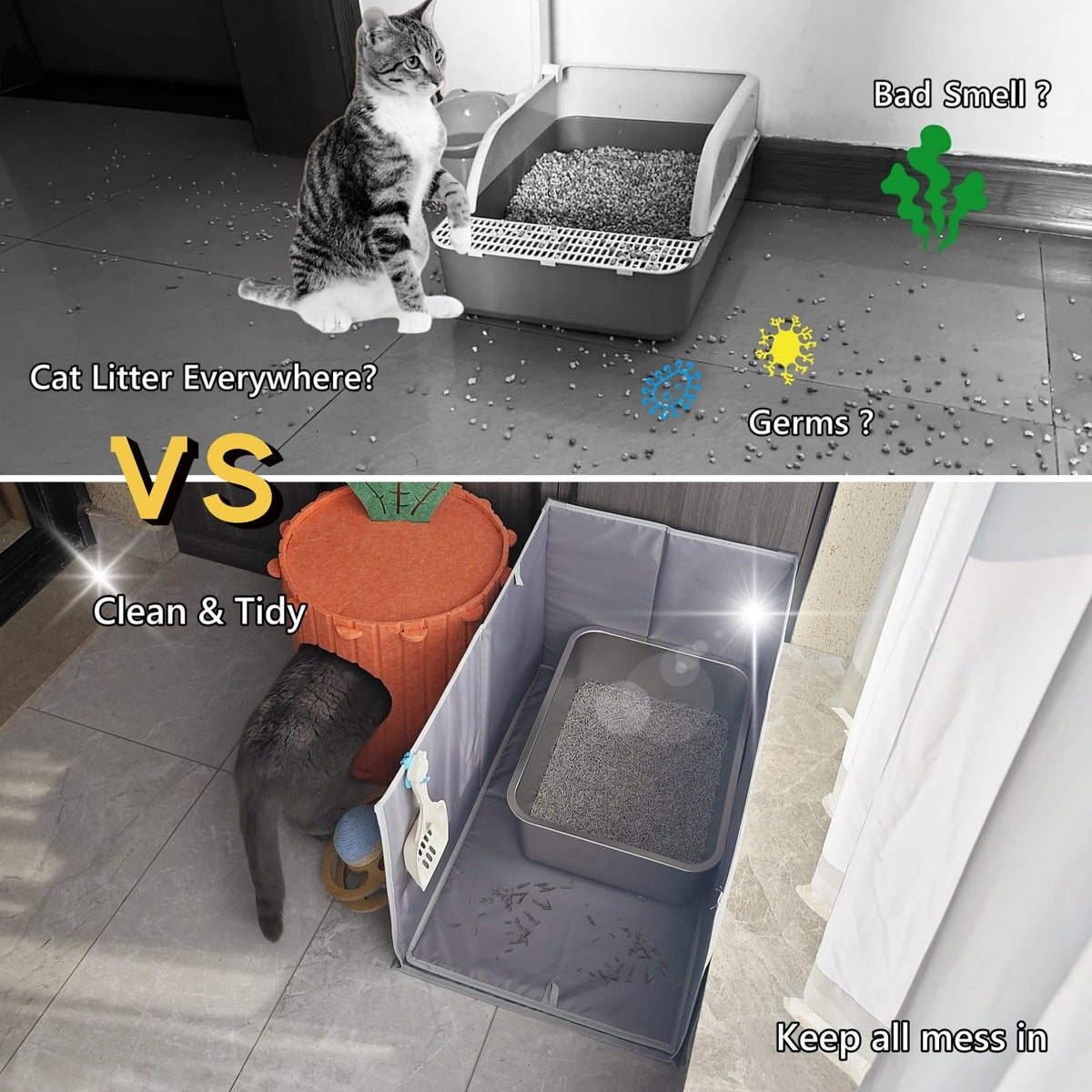 Extra Large Open Top High Sided Cat Litter Box Enclosure H702
