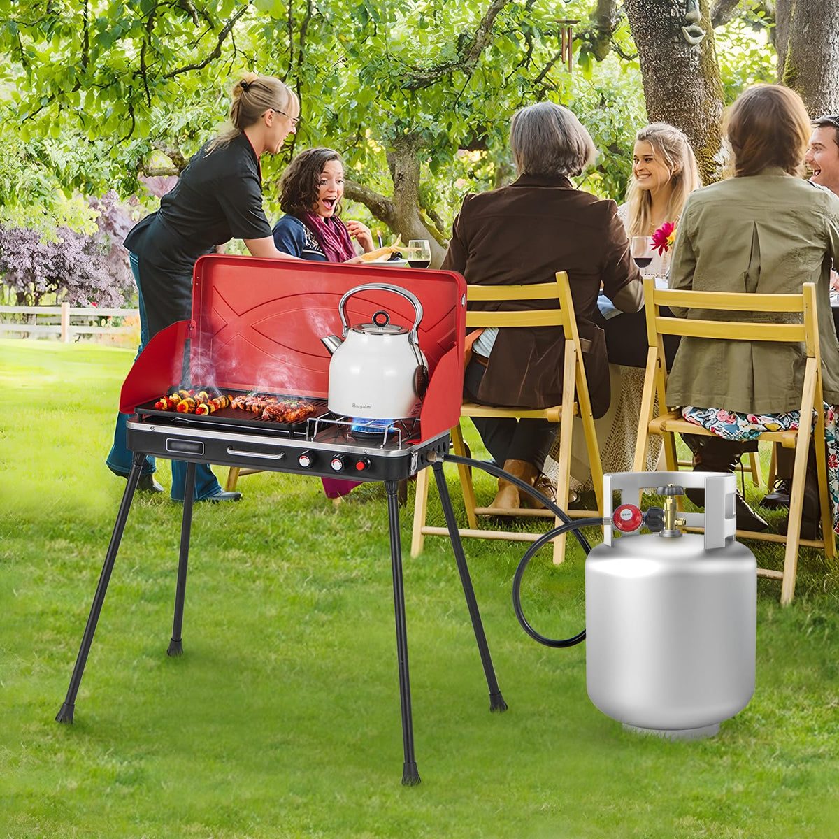 2-Burner Camping Stove with Removable Leg Stand F1747