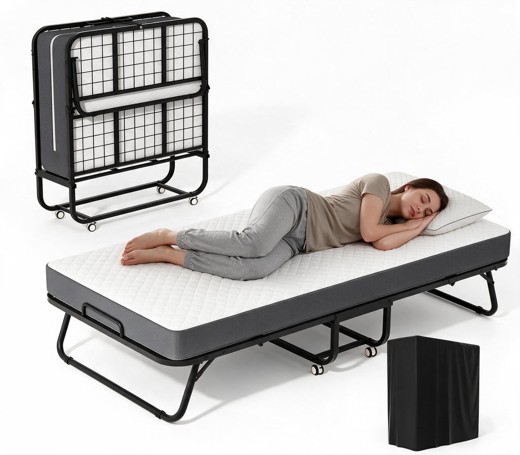 Folding Guest Bed Single Size with 5 Inch Memory Foam Mattress Y880359