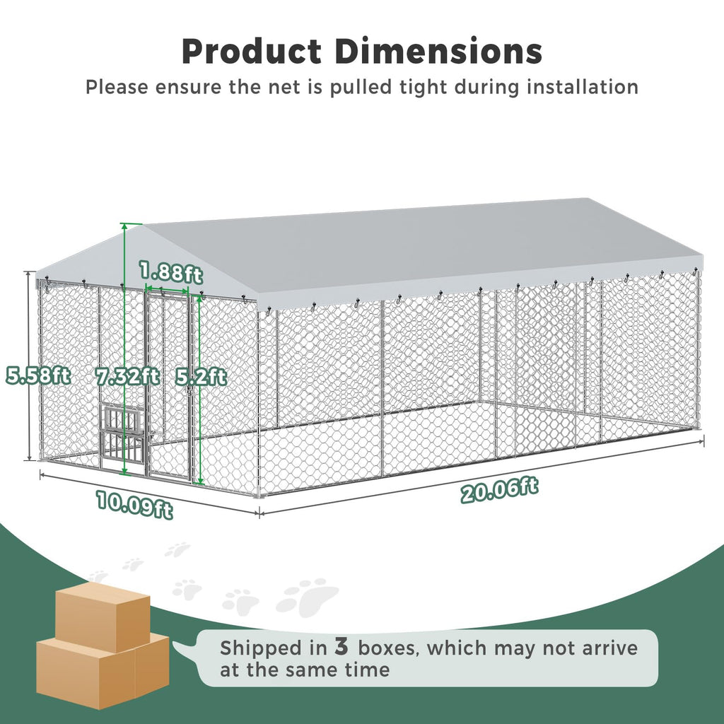 20×10×5.6FT Outdoor Dog Kennel with Bowls L539659