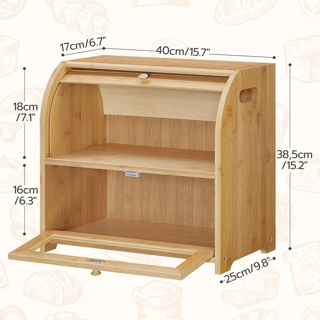 Bamboo 2 Tier Roll-Top Bread Box J15619