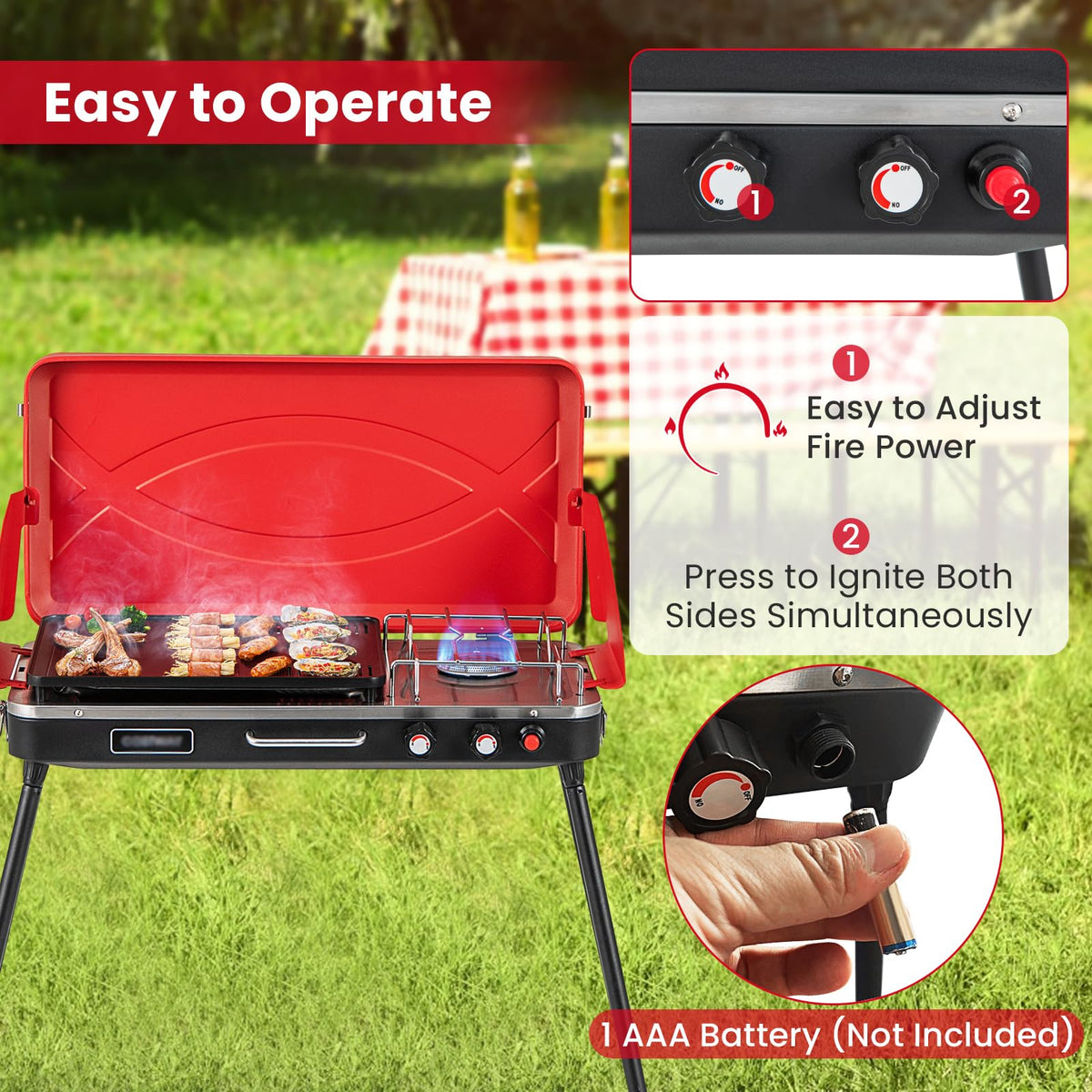 2-Burner Camping Stove with Removable Leg Stand F1747