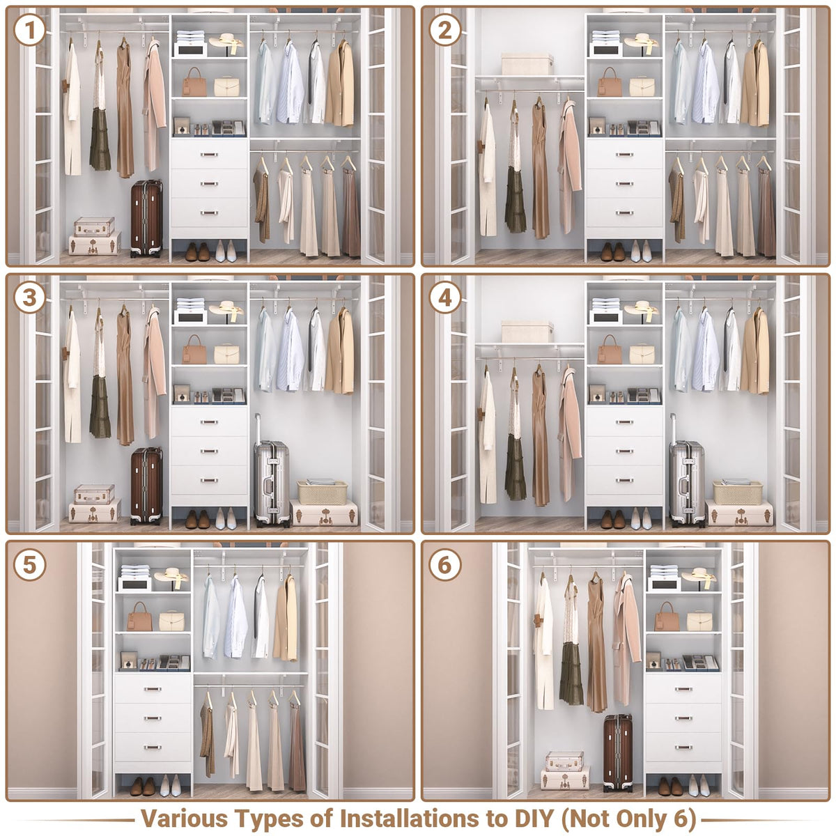 8FT White Wood Closet Organizer System with Drawer U47059