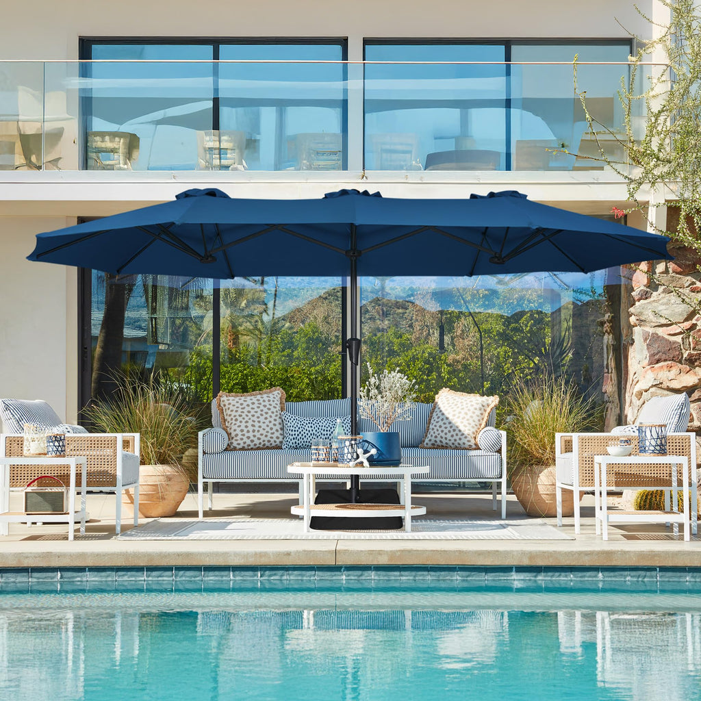13FT Double Sided Navy Blue Patio Umbrella with Base H732
