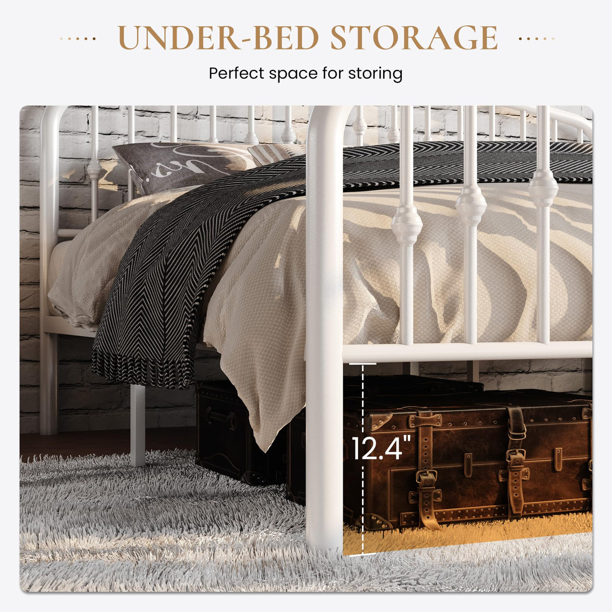 Twin Size White Metal Bed Frame with Wrought Iron-Art Headboard M142