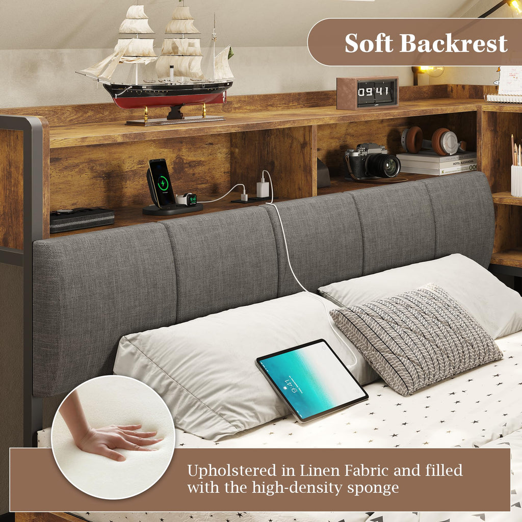 Full Size Corner Bed Frame with Storage and Drawers N556