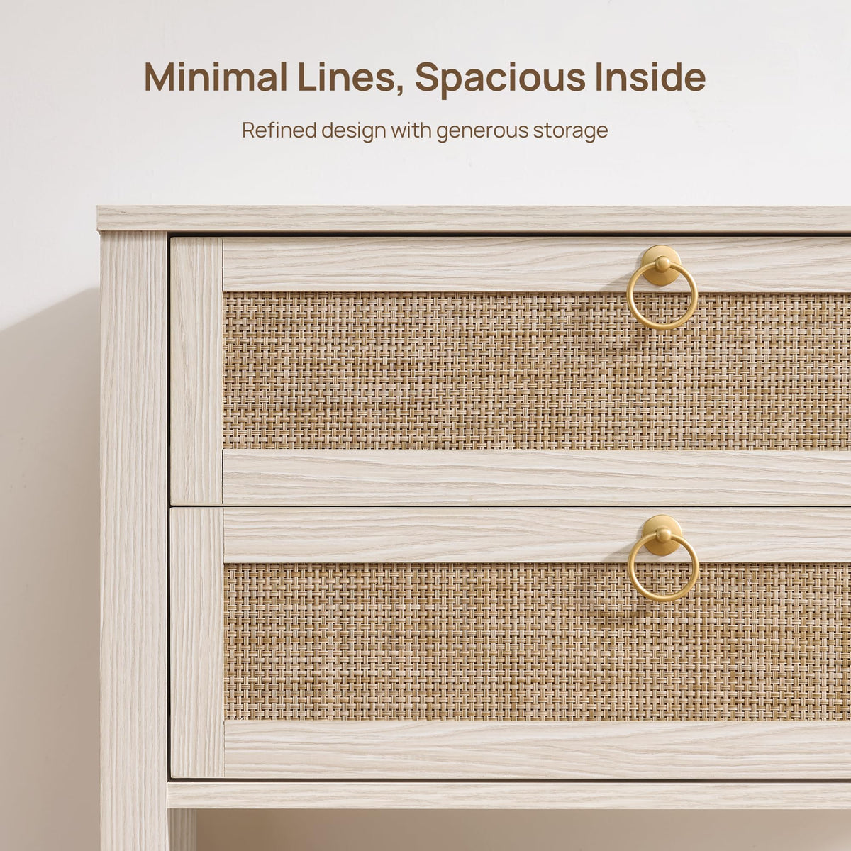 White Rattan Nightstand with 2 Drawers A37556