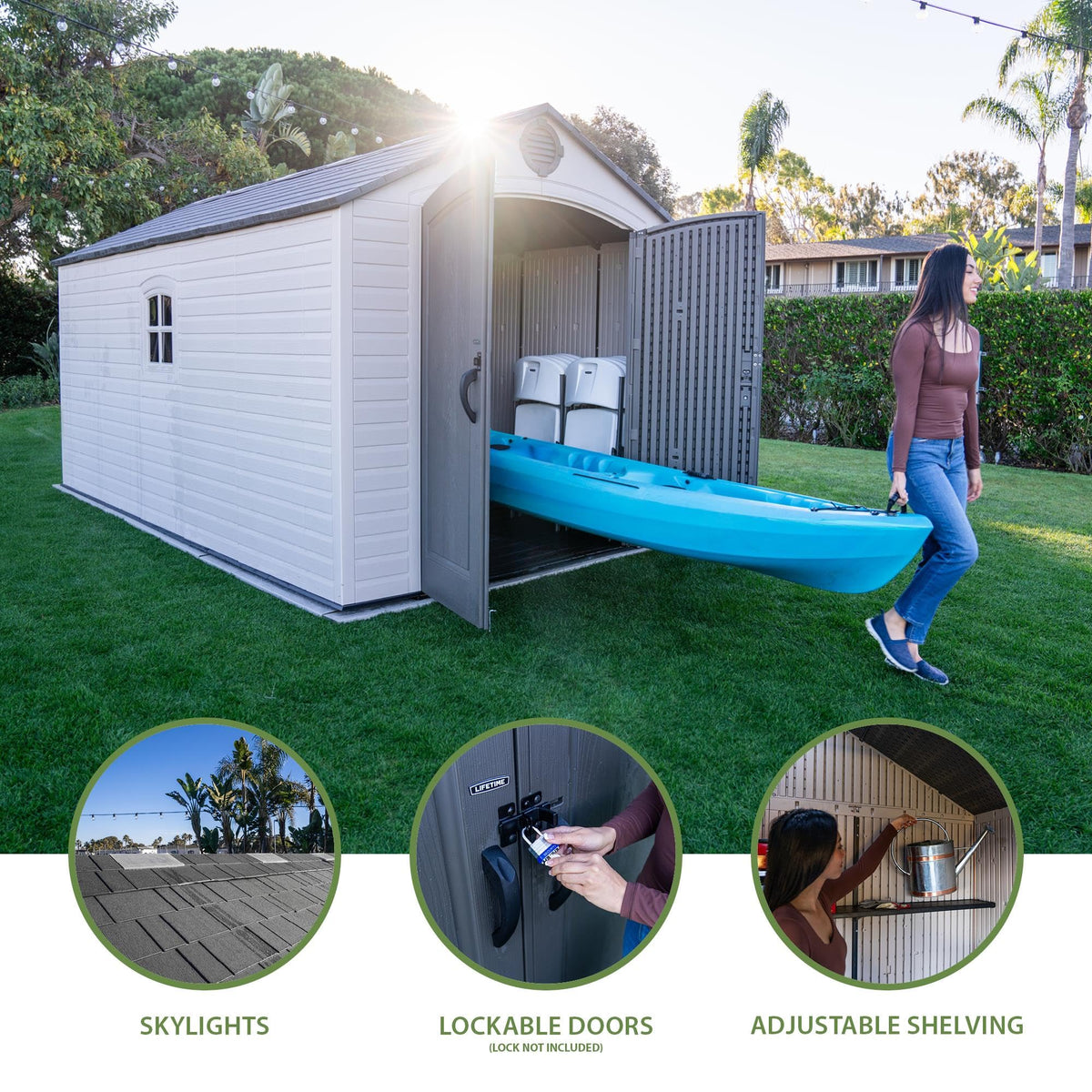 8x15 Ft Desert Sand Resin Outdoor Storage Shed H38105