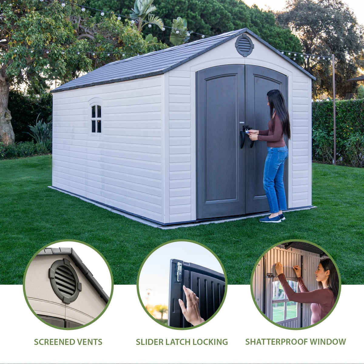 8x15 Ft Desert Sand Resin Outdoor Storage Shed H38105