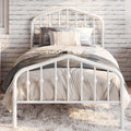 Twin Size White Metal Bed Frame with Wrought Iron-Art Headboard M142