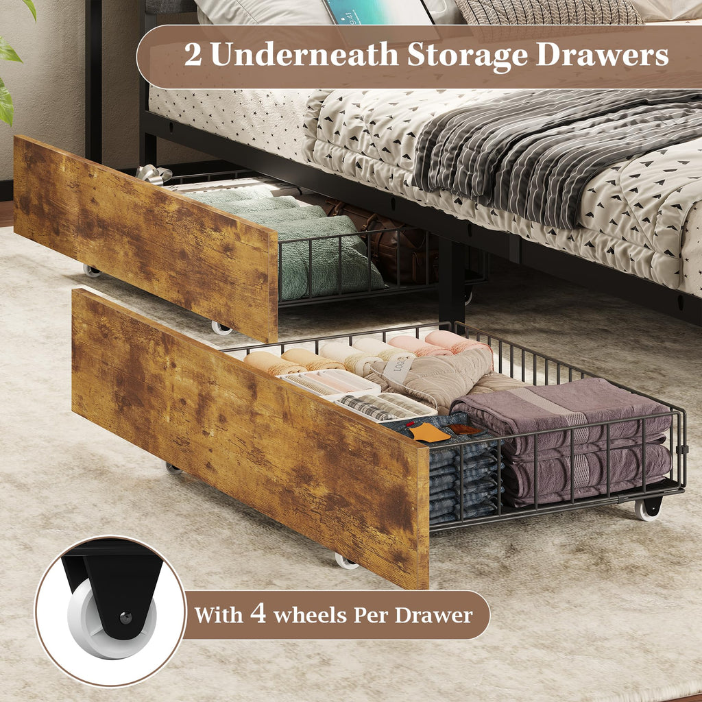 Full Size Corner Bed Frame with Storage and Drawers N556